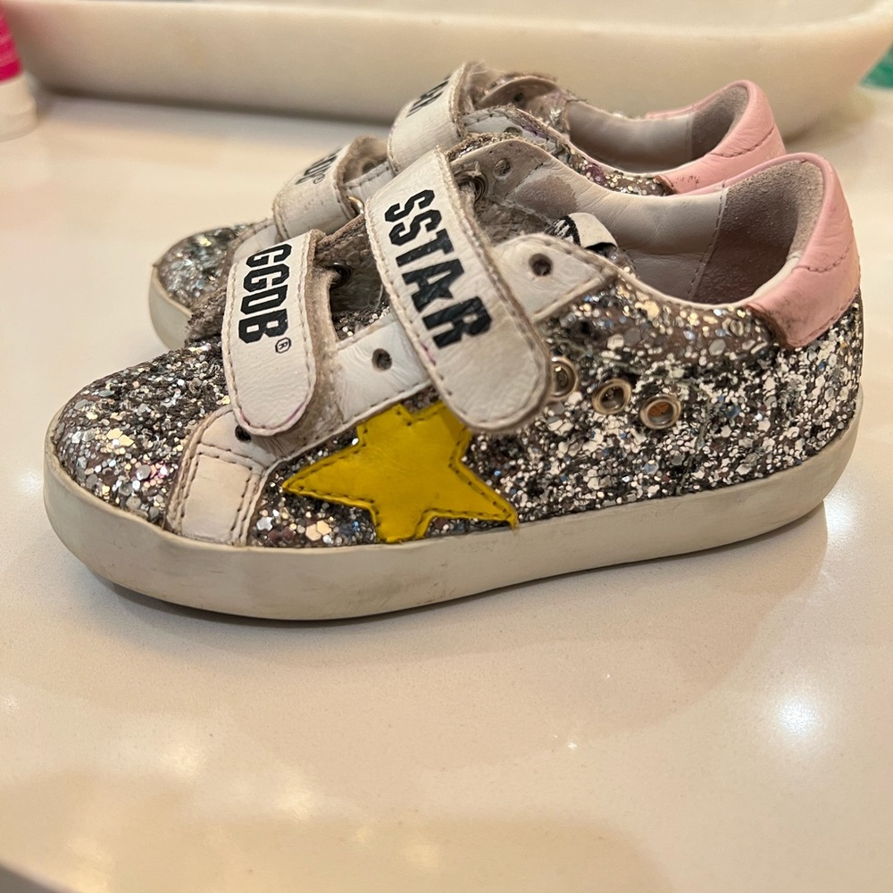 Kids Golden Glittery Velcro Straps Sneakers size 23
